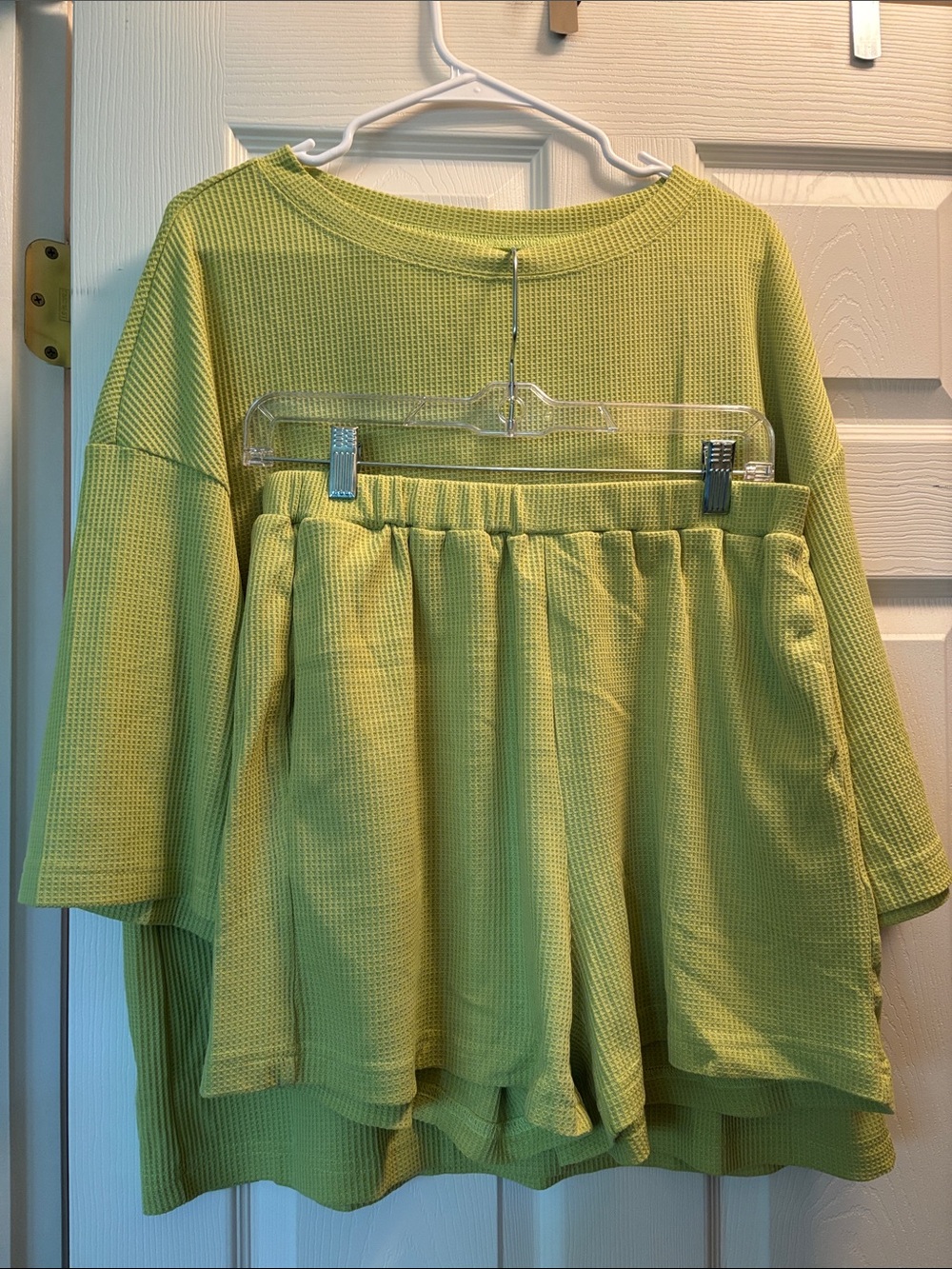 NWOT Lime Green Waffle Knit Top & Shorts Set